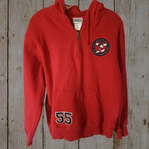 Mickey Mouse Disneyland 55 Years Pullover Hoodie 1/4 Zip Sweatshirt Red  Size S